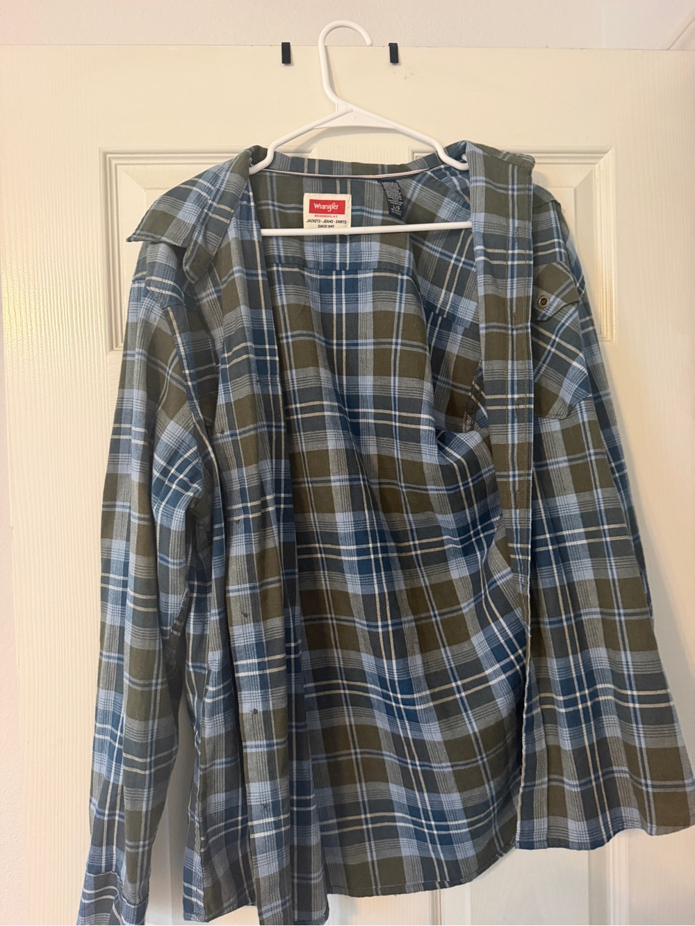 Wrangler Olive & Blue Plaid Hooded Shirt Jacket